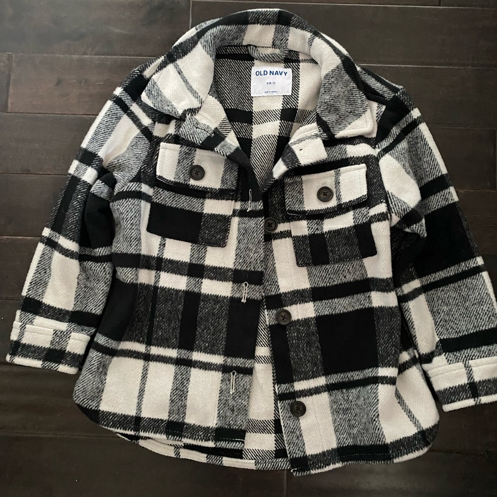 Old Navy Kids Black and White Plaid Peacoat